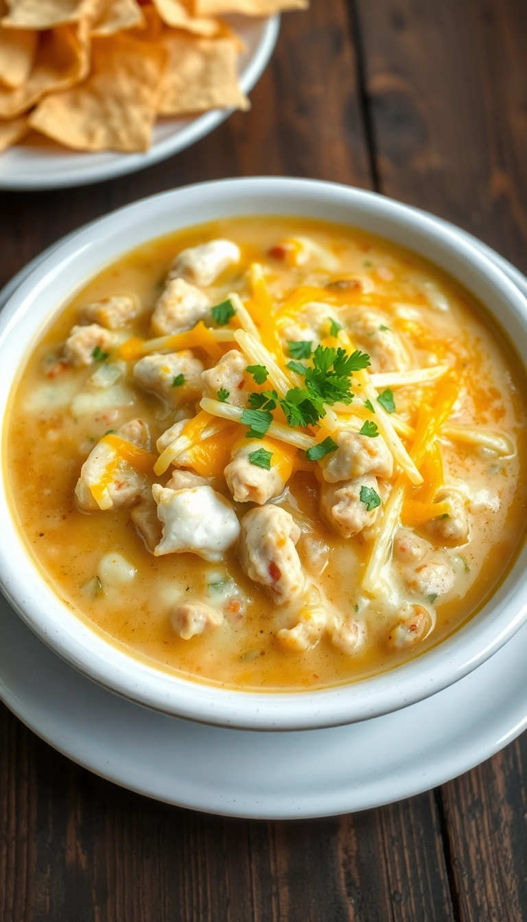 30 Mind-Blowing Crockpot White Chicken Chili Recipes You Need to Try Tonight! - 21. Cheesy White Chicken Chili