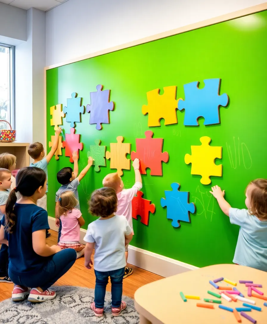 17 Adorable Greenboard Kids Room Ideas That'll Make Your Children Smile (Don't Miss #5!) - 7. Greenboard Puzzle Wall