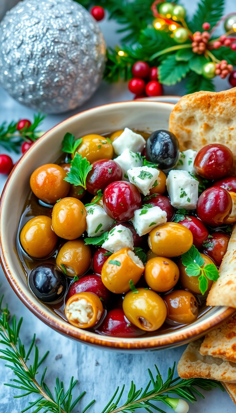 22 Festive Appetizers to Make Your Christmas Party Unforgettable (Don't Miss #7!) - 18. Marinated Olives and Feta