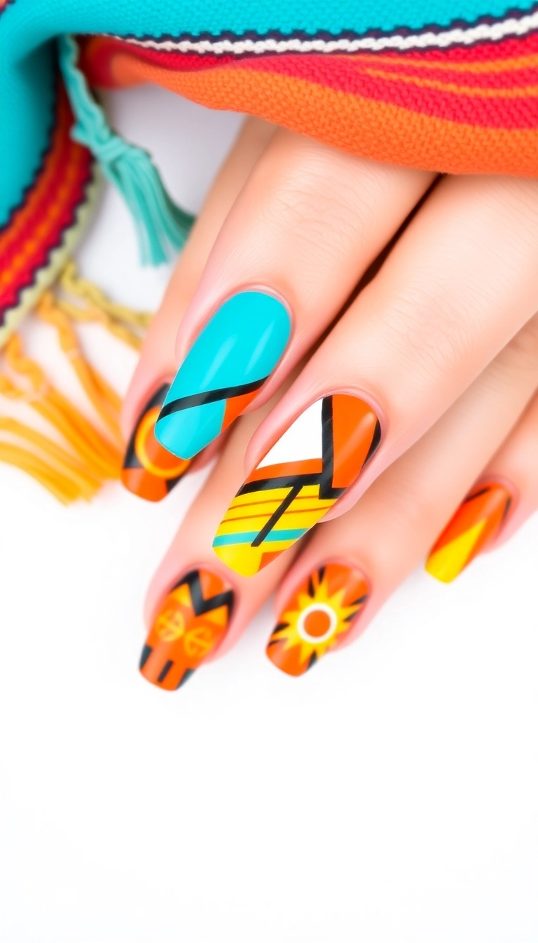 20 Stunning Boho Nail Ideas That Will Make You the Trendsetter of Your Squad! - 2. Geometric Patterns in Bold Colors