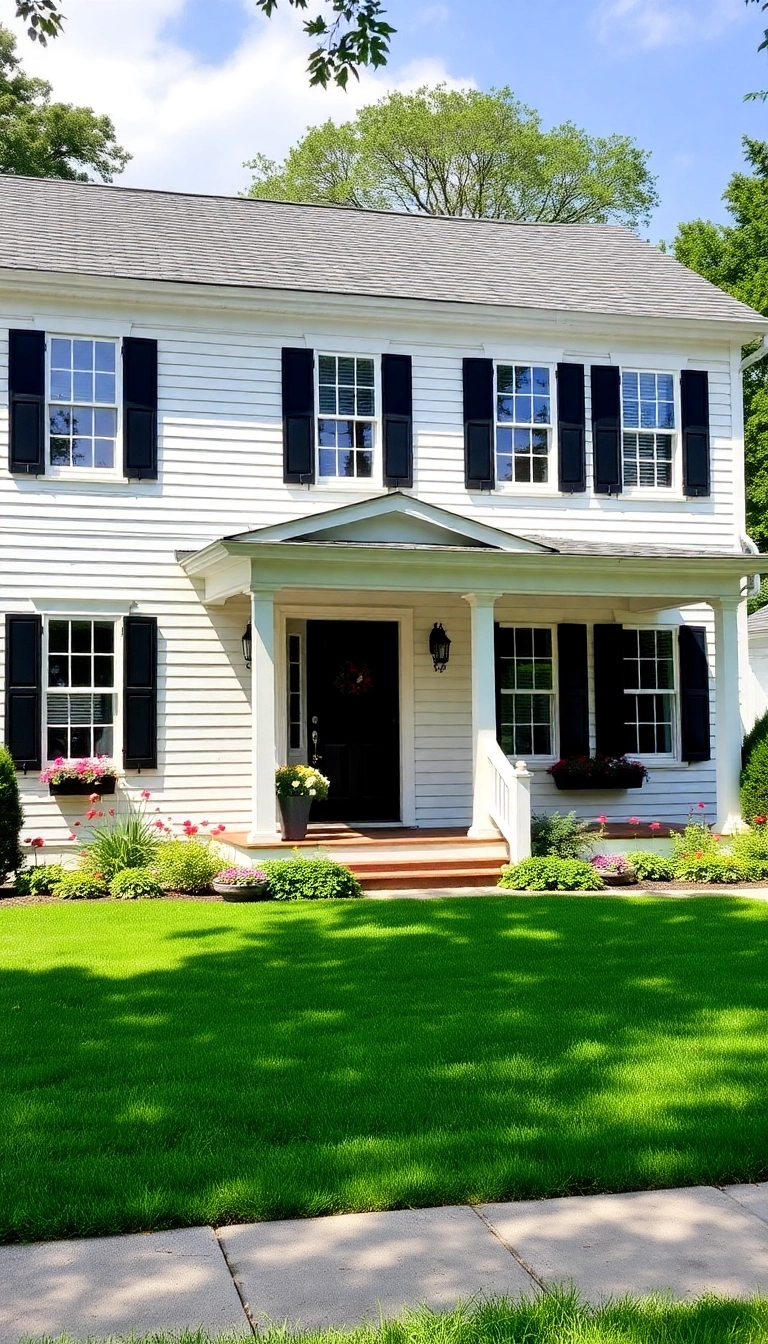 21 Stunning White Exterior Houses with Black Trim That Will Leave You Breathless! - Classic Colonial Charm