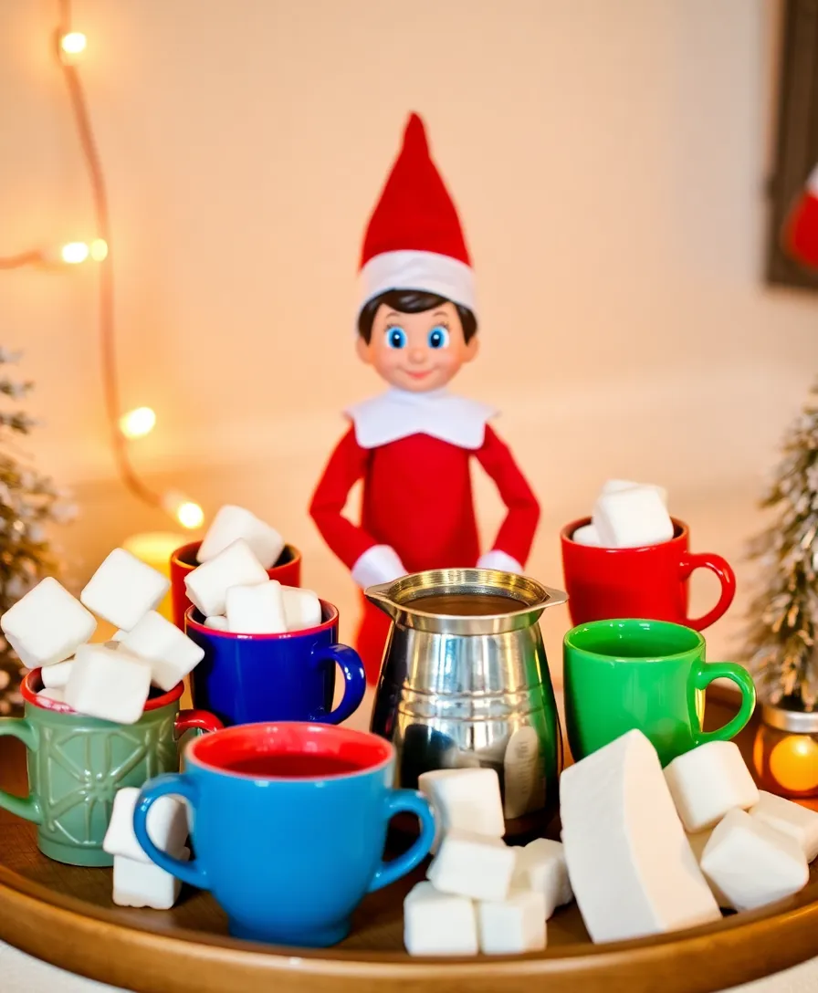 18 Easy Elf on the Shelf Ideas for Toddlers (Get Ready for Giggles with #14!) - 9. Elf with a DIY Hot Chocolate Bar