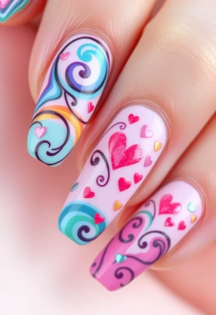 13 Fun Valentine's Nails for Kids That Will Make Their Day Extra Special! - 7. Heart Swirls