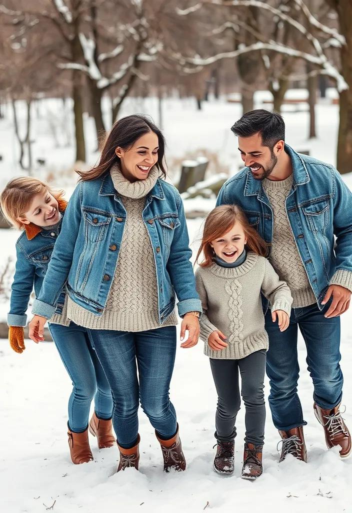 12 Matching Women's Winter Fashion Ideas for Family Photos That Will Make You Look Amazing Together! - 8. Denim and Wool Combo