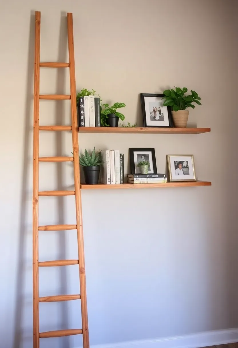 25 DIY Home Decor Projects That'll Transform Your Space (Even Your Cat Could Do #8!) - 7. Decorative Ladder Shelf