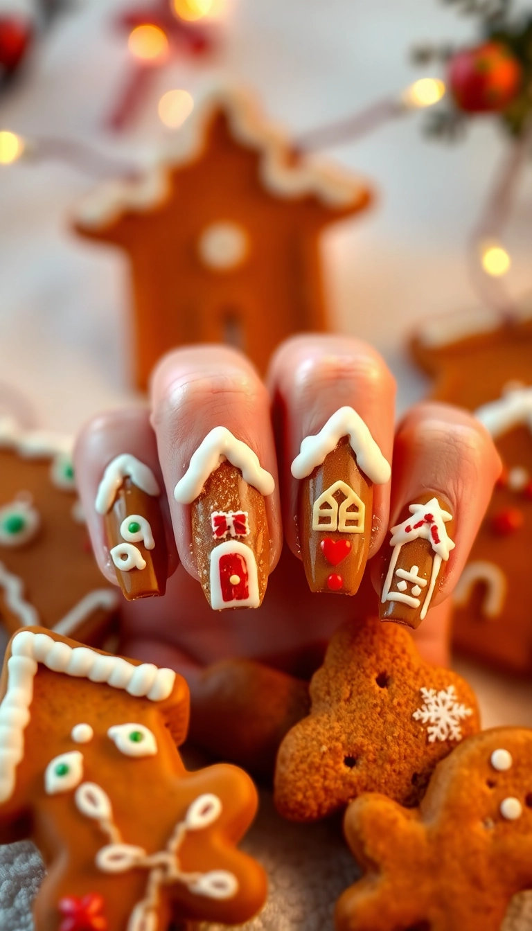 25 Stunning Christmas Nail Designs That Will Make You the Star of the Holiday Party! - 7. Whimsical Gingerbread Houses