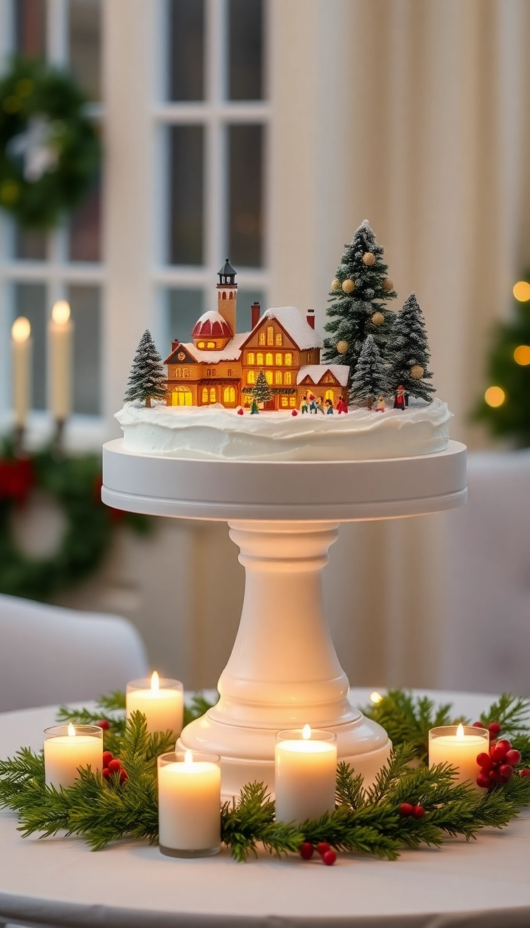 21 Stunning Christmas Village Display Platform Ideas You Must Try This Holiday Season! - 11. Cake Pedestal