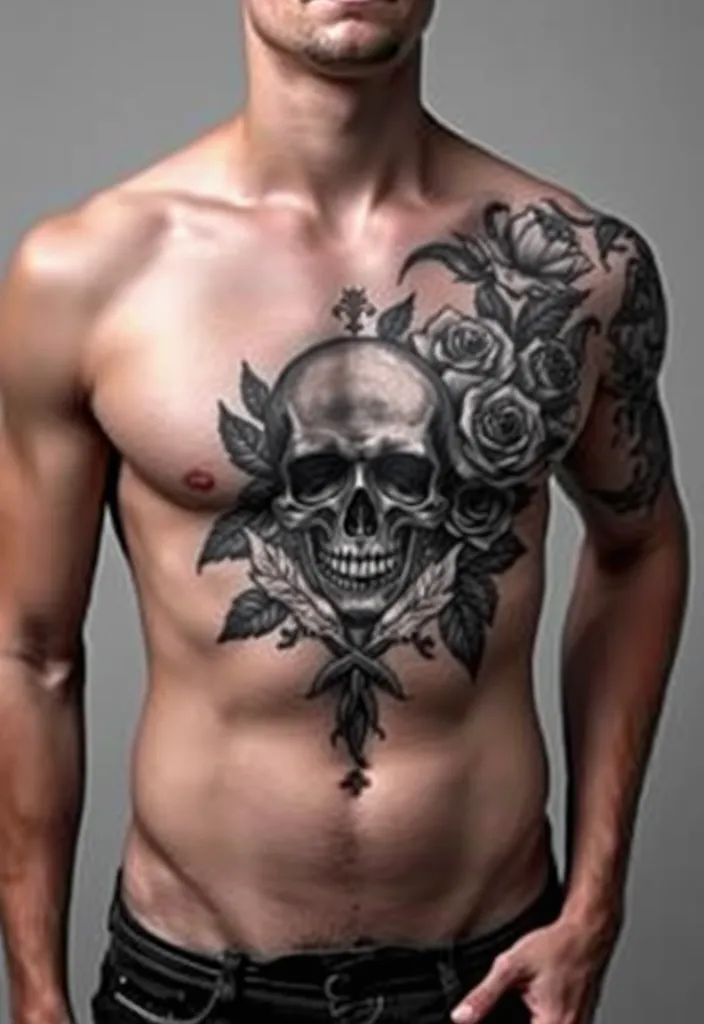 20 Stunning Chest Tattoos for Men That Will Turn Heads (You Won't Believe #15!) - 18. Black and Grey Tattoos