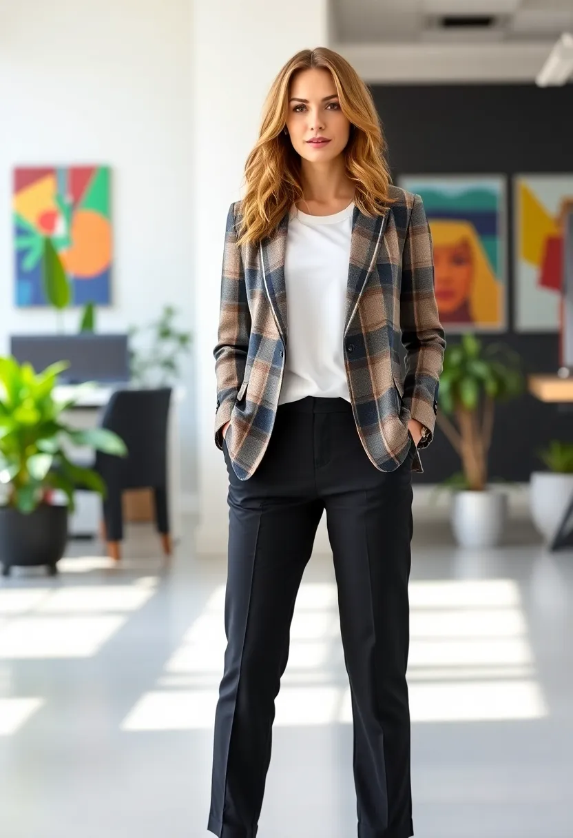 16 Work Outfits That'll Make You Feel Like a Boss (And Look Like One Too!) - 7. Trendy Plaid Blazer