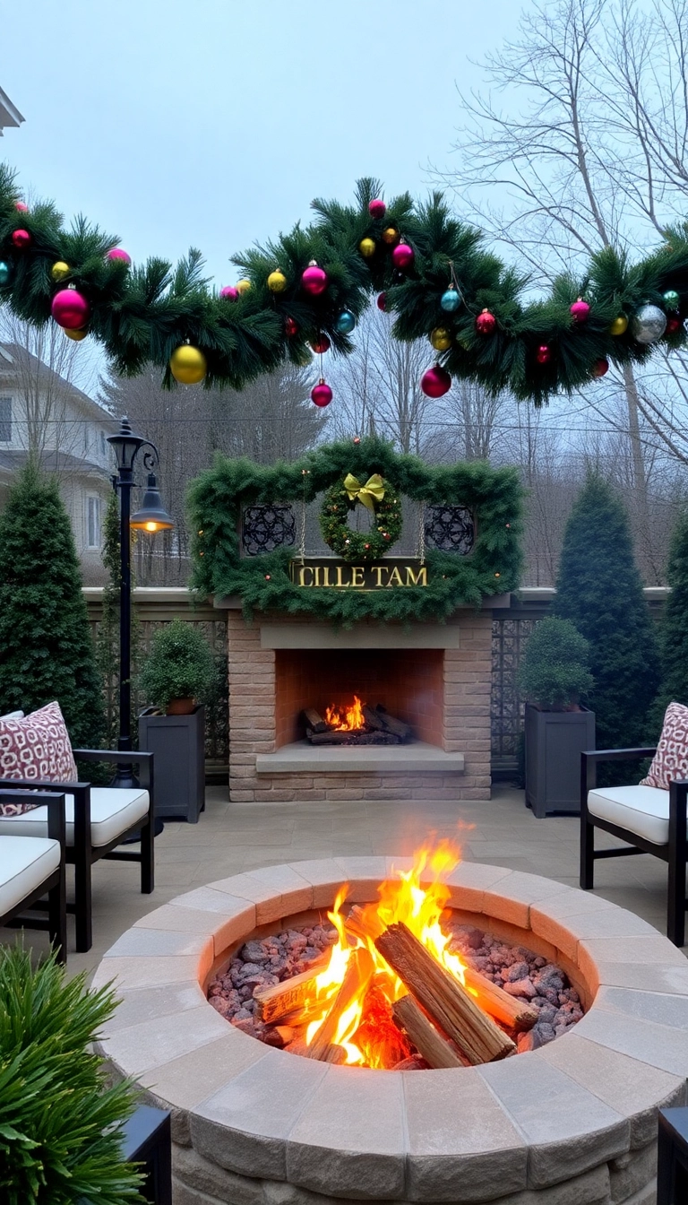 21 DIY Outdoor Christmas Decorations Ideas That Will Make Your Neighbors Jealous! - 20. Holiday-Themed Fire Pit