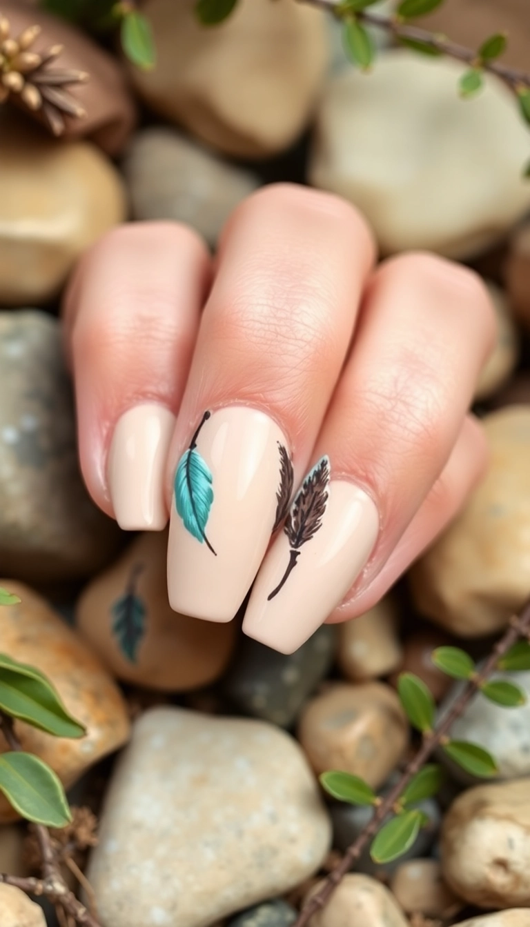 20 Stunning Boho Nail Ideas That Will Make You the Trendsetter of Your Squad! - 13. Feather Motifs