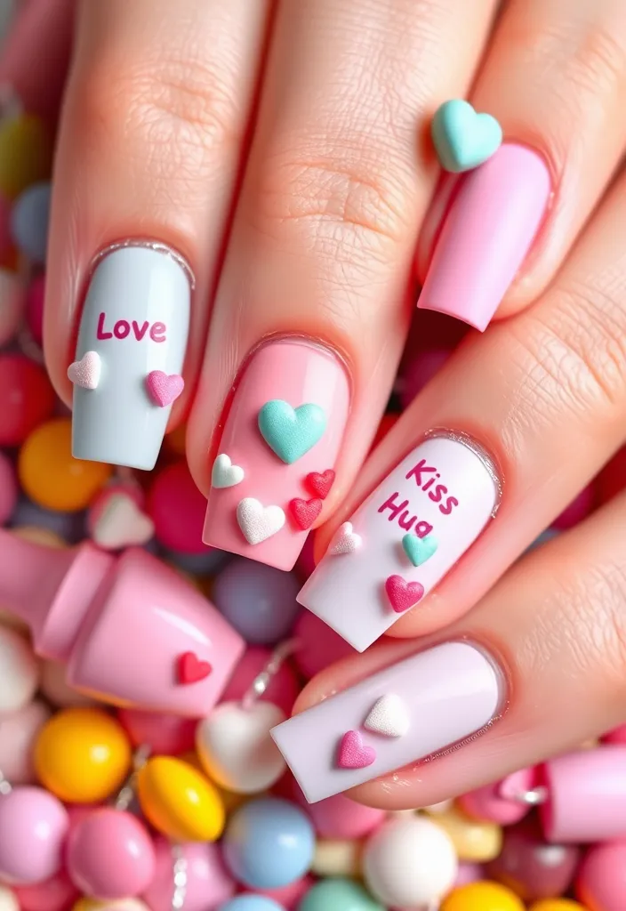 Valentine's Day Nails Designs: 10 Must-Try Ideas for a Romantic Look! 💘 - 9. Sweet Candy Hearts