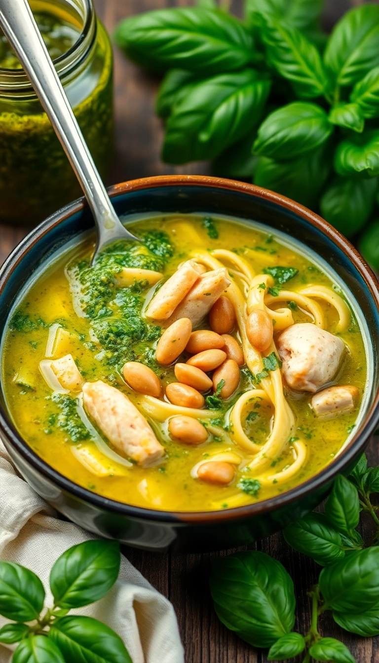 18 Chicken Noodle Soup with Rotisserie Ideas That'll Make Your Taste Buds Dance! - 12. Chicken Noodle Soup with Pesto