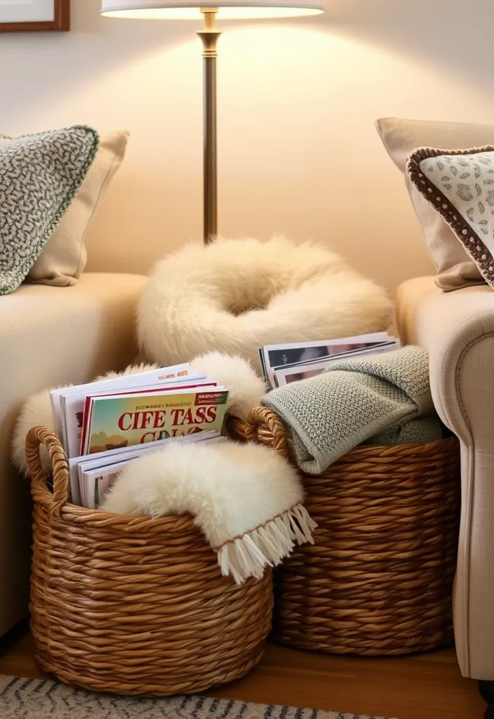 16 Cozy Holiday Home Styling Ideas to Embrace After Christmas! - 14. Utilize Baskets for Storage and Style