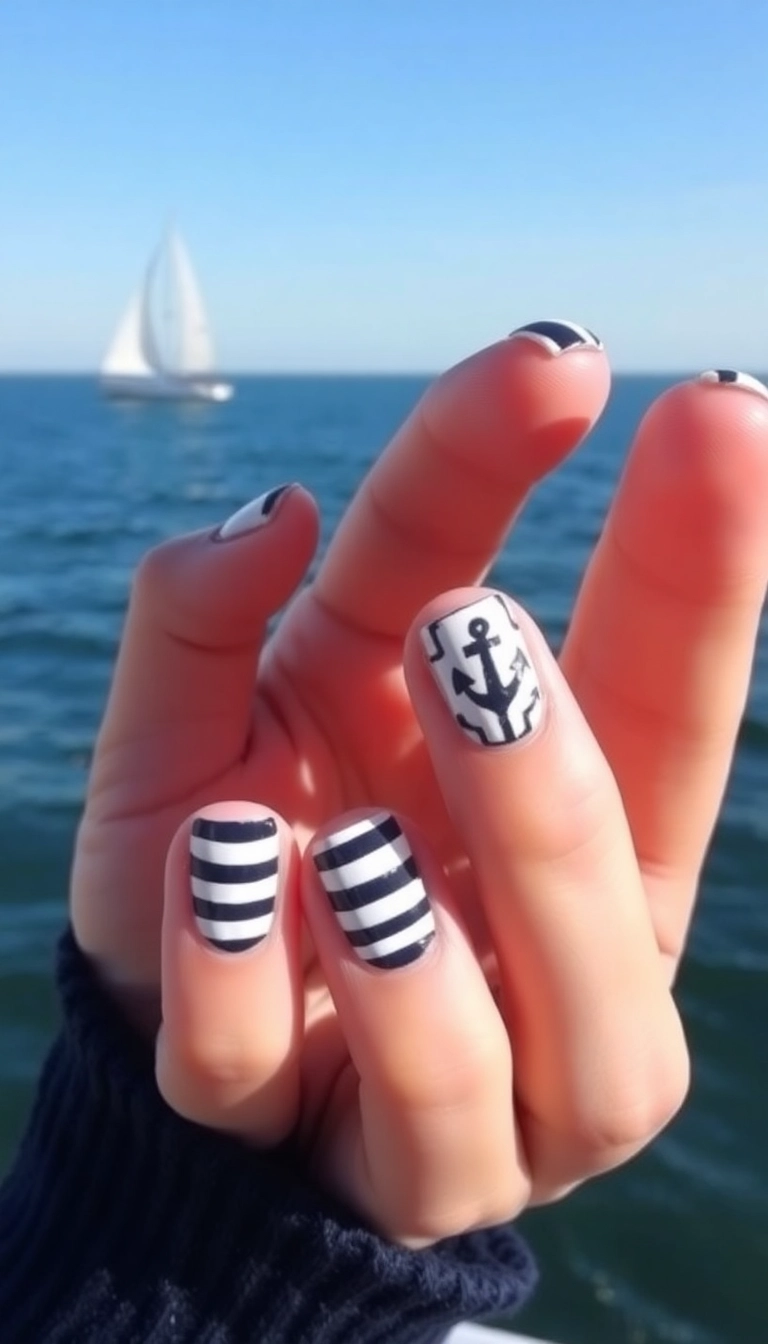 27 Beach Nails Designs That Will Make You Dream of Sunshine (You Won't Believe #15!) - 7. Nautical Stripes