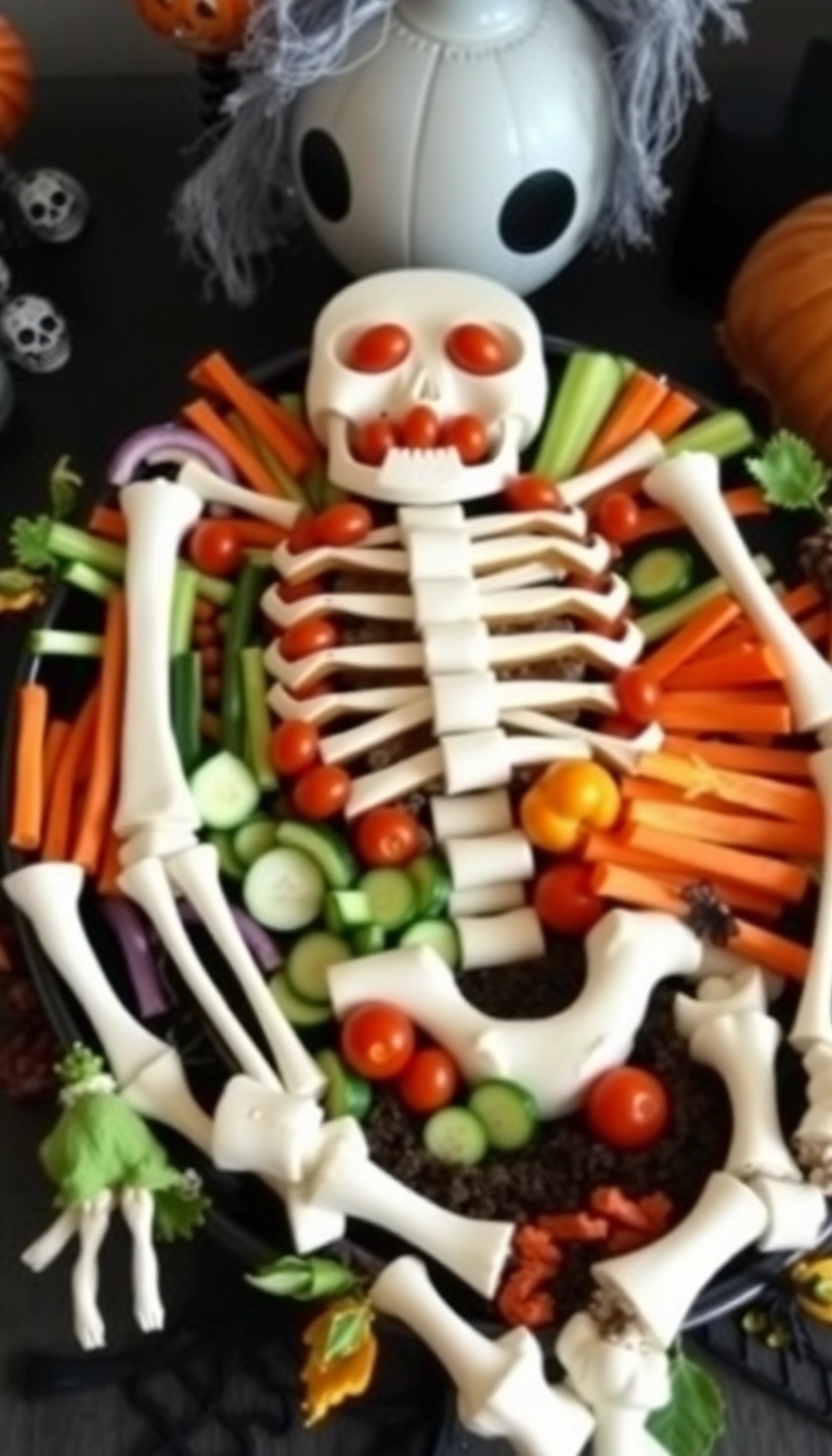 25 Spooky Dinner Ideas That'll Make Your Halloween Night Unforgettable! - 13. Skeleton Veggie Platter