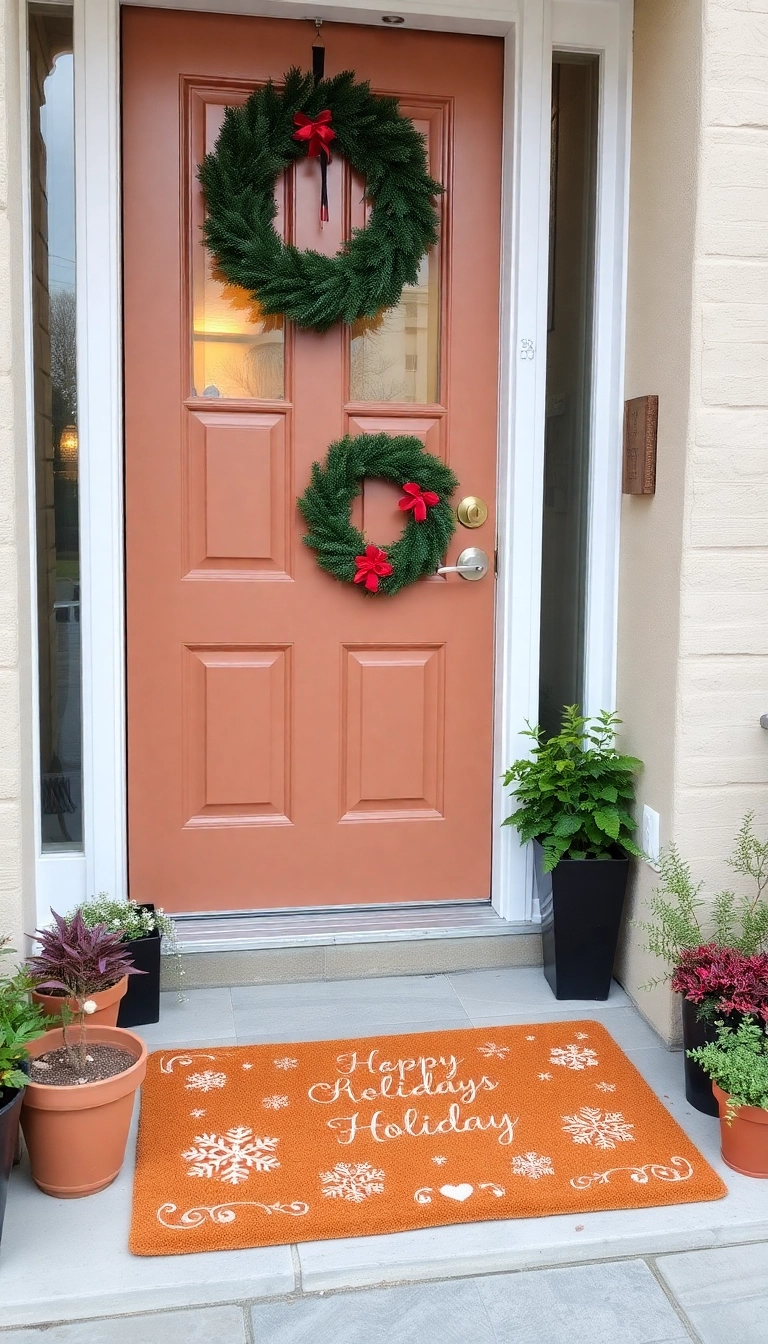 21 Stunning Small Apartment Christmas Decor Ideas That'll Make Your Space Merry and Bright! - 16. Holiday Themed Door Mat