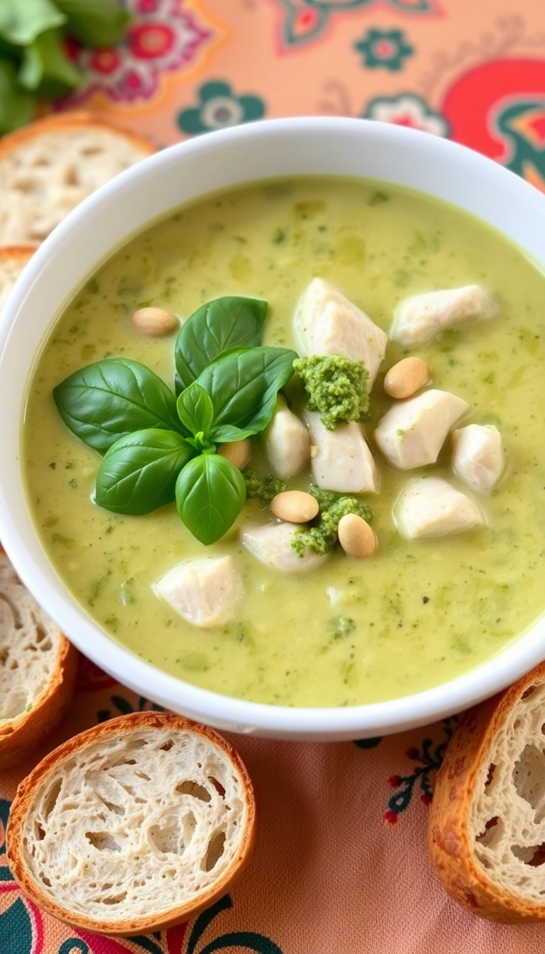 19 Creamy Chicken Soup Ideas That'll Make You Feel Cozy Inside! - 12. Creamy Pesto Chicken Soup