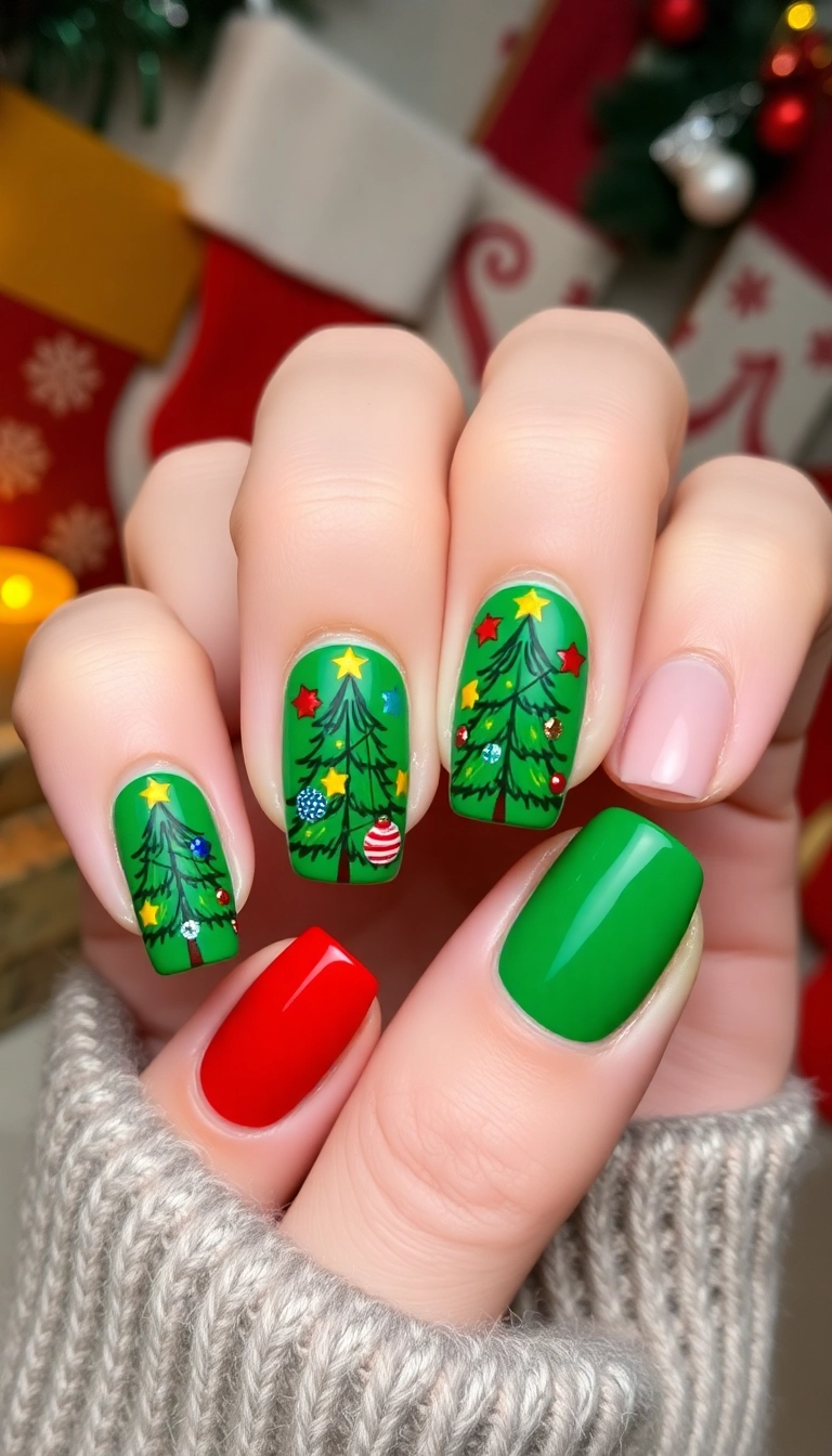 Top 10 Christmas Nail Designs to Sparkle This Holiday Season - 4. Christmas Tree Nail Art