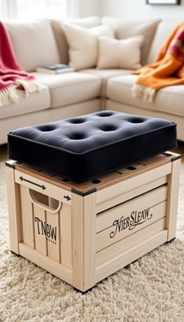 15 Stunning Upcycled Furniture Ideas You Can Make This Weekend (Wait Until You See #9!) - 6. Crate Storage Ottoman