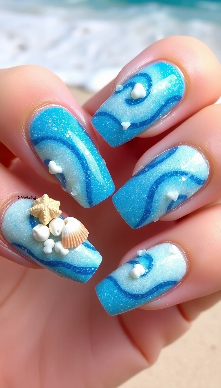 13 Seashell Nail Art Ideas That Will Leave You Shell-Shocked! - 2. Textured Beach Waves