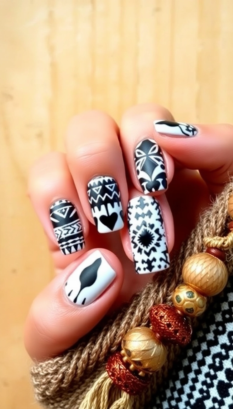 20 Stunning Boho Nail Ideas That Will Make You the Trendsetter of Your Squad! - 6. Tribal Patterns