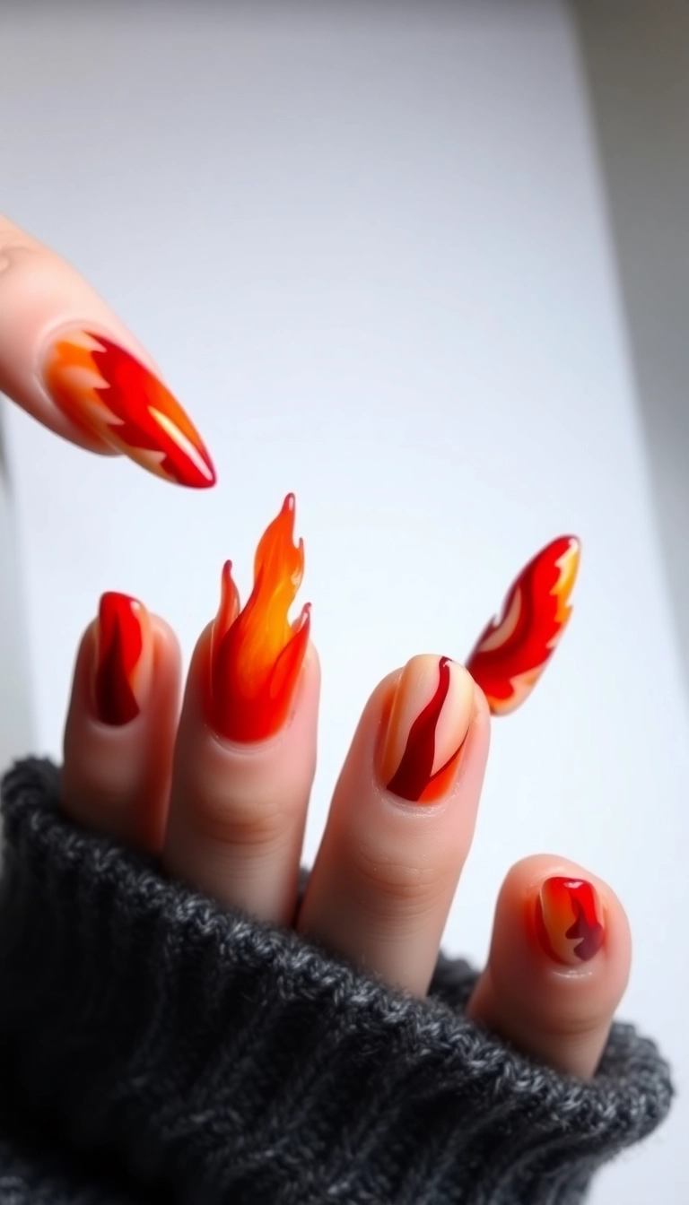 23 Fire Nail Inspirations That Will Ignite Your Creativity! - 8. Abstract Fire Art