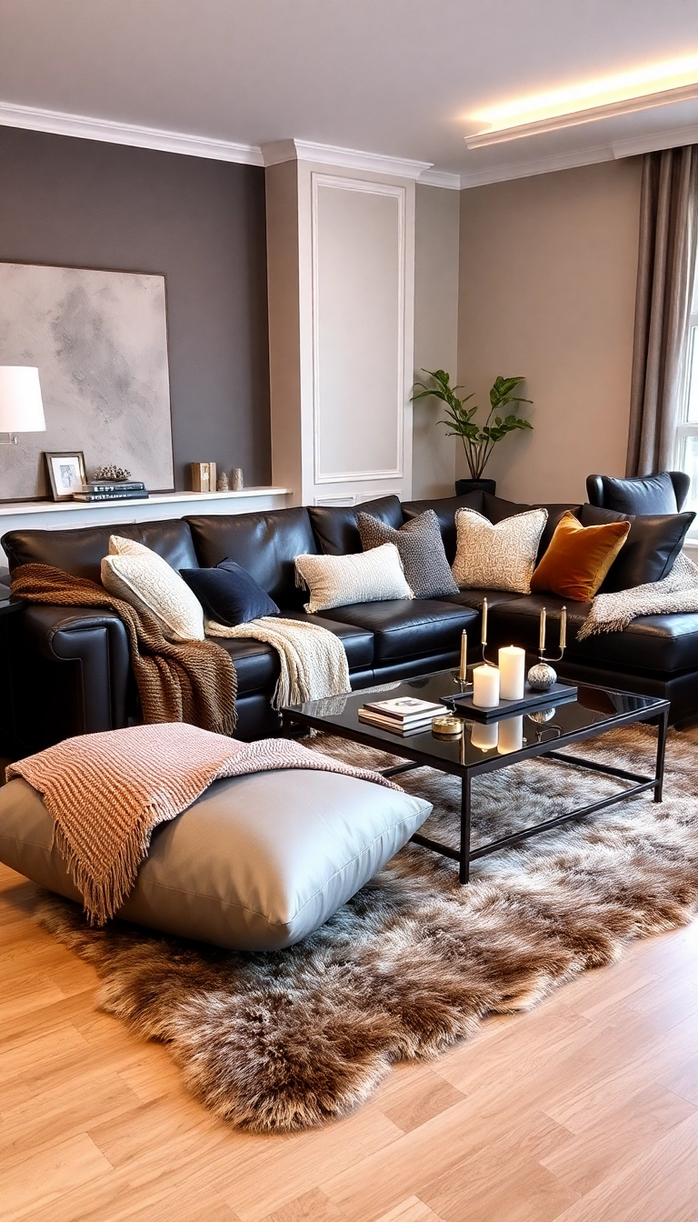 21 Stunning Leather Couch Living Room Decor Ideas That Will Transform Your Space! - 8. Luxurious Layering