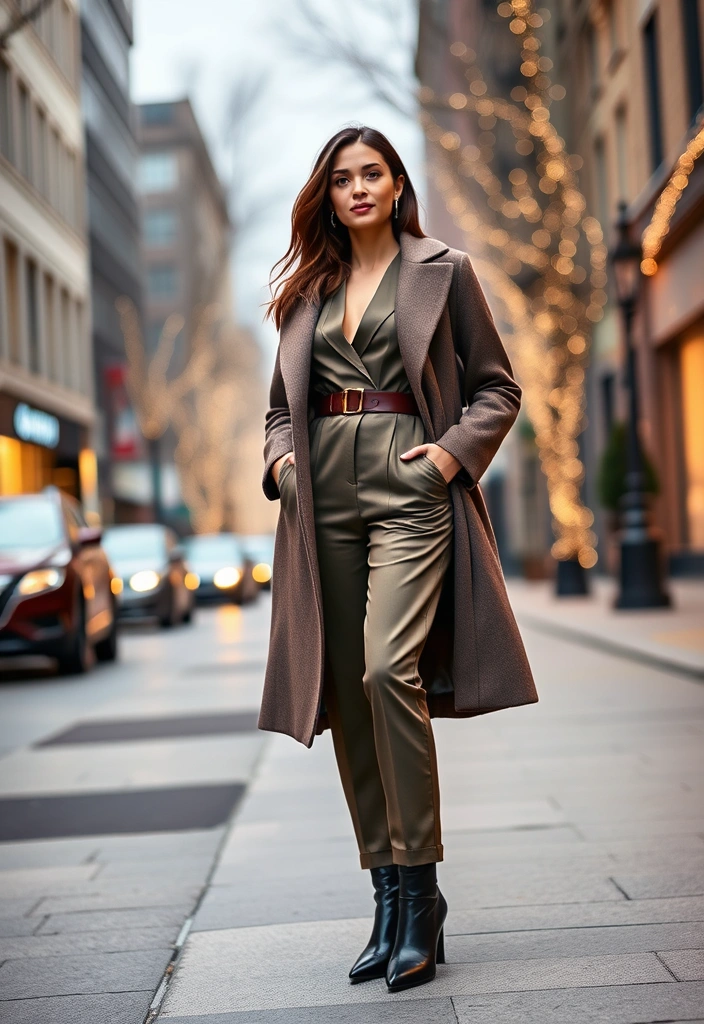 20 Effortlessly Chic Winter Outfits That'll Keep You Cozy and Stylish! - 8. Stylish Jumpsuit & Long Coat