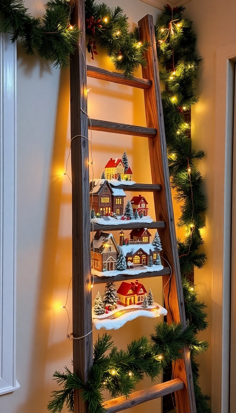 21 Stunning Christmas Village Display Platform Ideas You Must Try This Holiday Season! - 10. Ladder Display