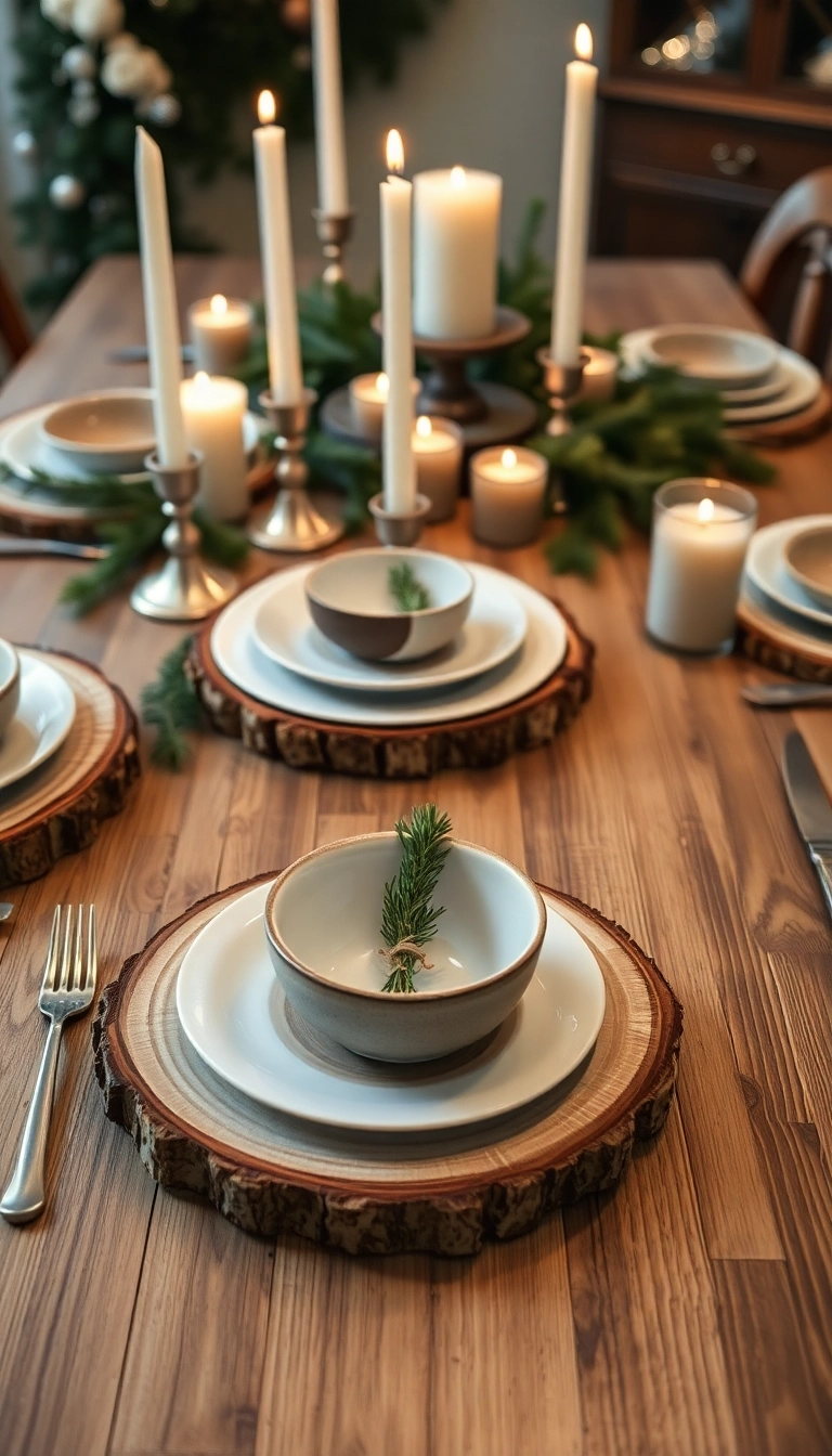 21 Creative DIY Christmas Place Setting Ideas That Will Wow Your Guests! - 8. Rustic Wood Slice Chargers