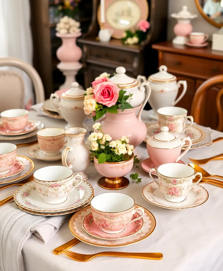 17 Unique Pink and Gold Tablescape Ideas That Will Leave Guests Speechless! - 11. Vintage Pink & Gold China