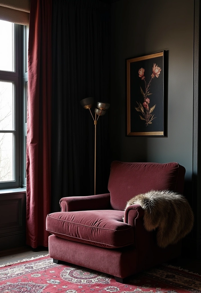 25 Dark Fantasy Decor Ideas That’ll Give Your Home a Hauntingly Beautiful Vibe! - 6. Dark-Themed Textiles