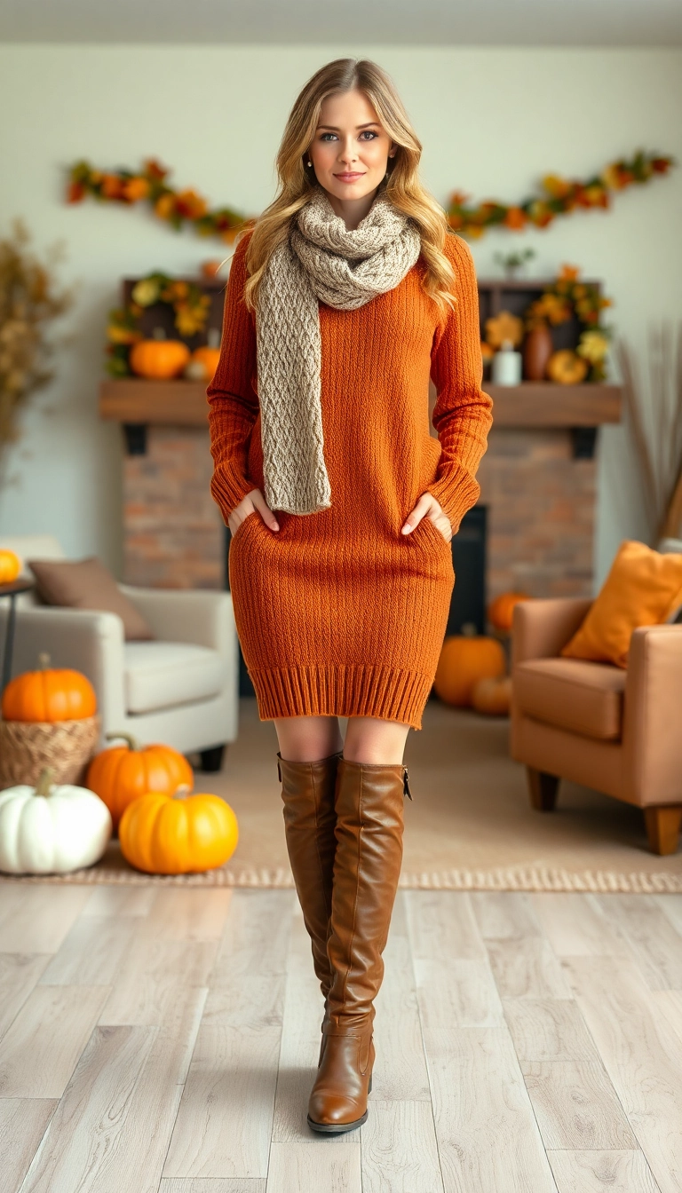 15 Stunning Thanksgiving Outfits to Elevate Your Holiday Style - 1. Cozy Knit Sweater Dress