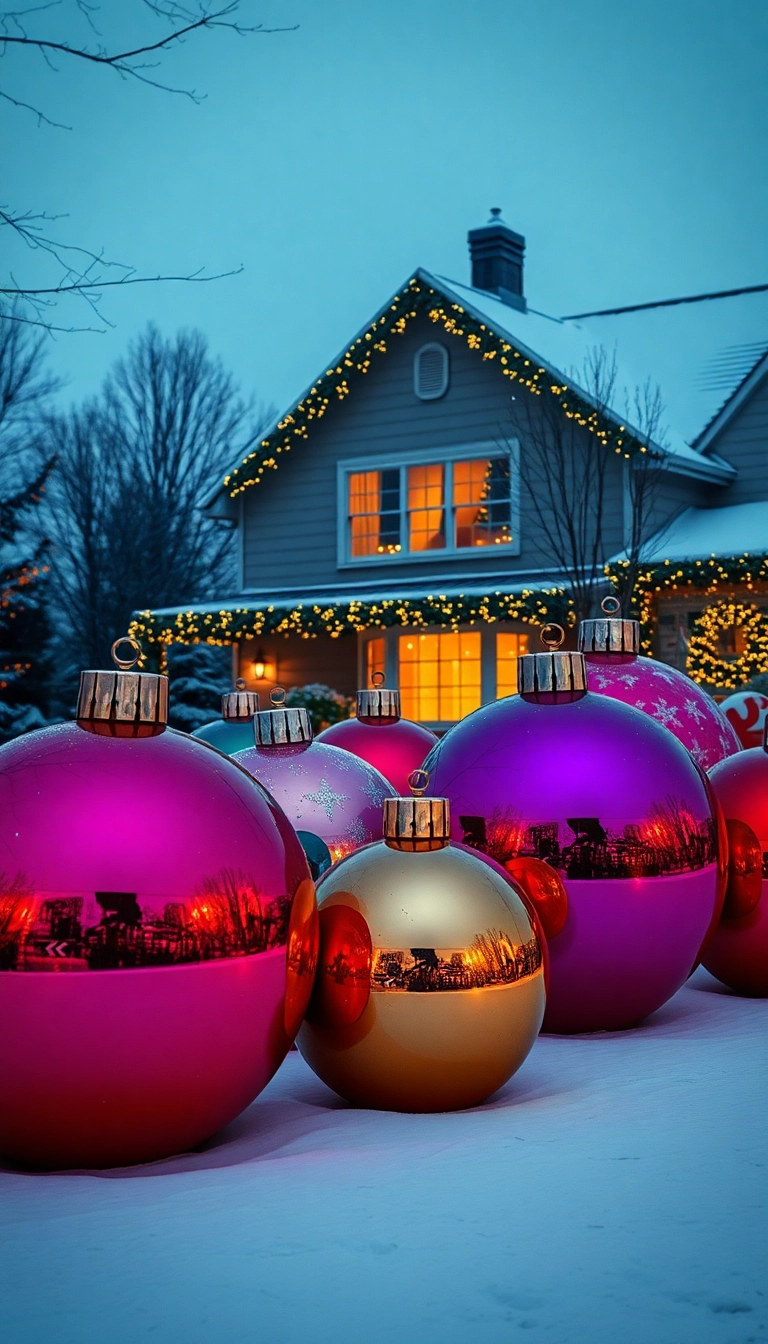 20 Jaw-Dropping Outdoor Christmas Decorations That'll Light Up Your Neighborhood! - 2. Giant Christmas Ornaments