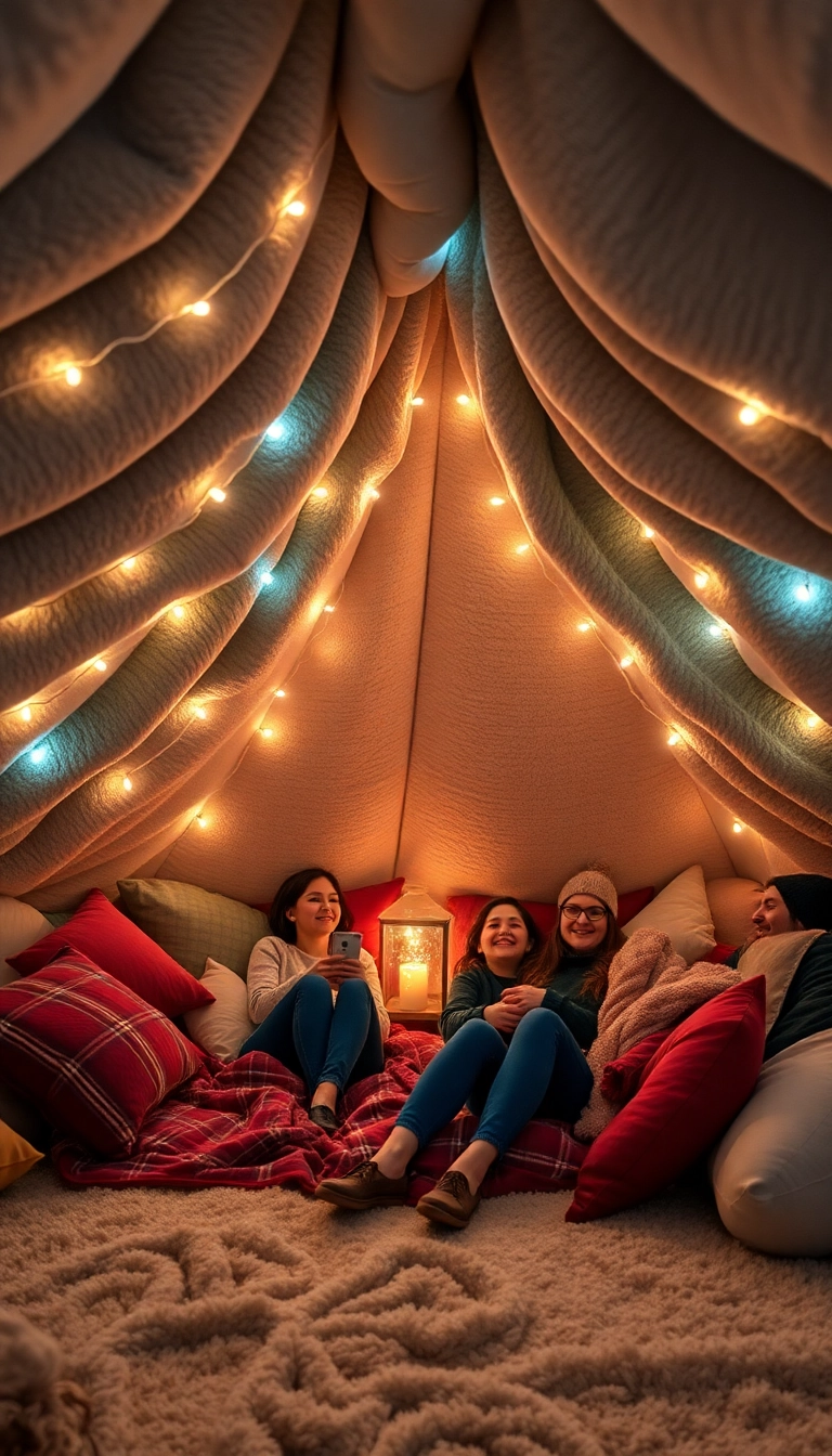 21 Friendsmas Party Ideas That Will Make You the Ultimate Holiday Host (You Won't Believe #14!) - 13. Blanket Fort Movie Night