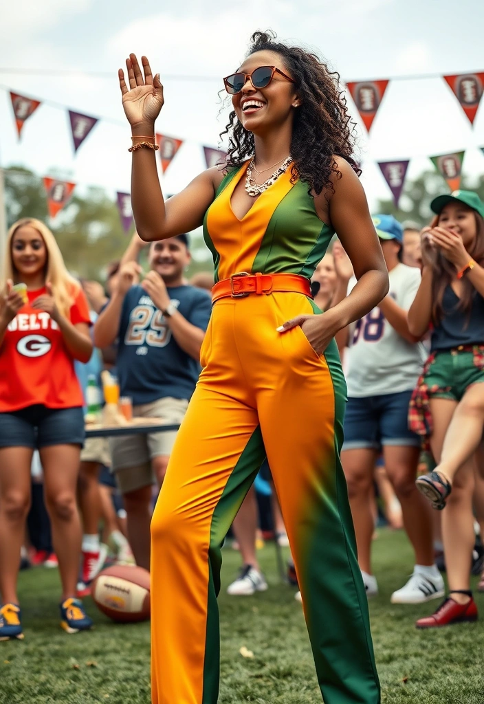 10 Show-Stopping Super Bowl Outfits for Women That'll Steal the Show! - 5. Colorful Jumpsuit