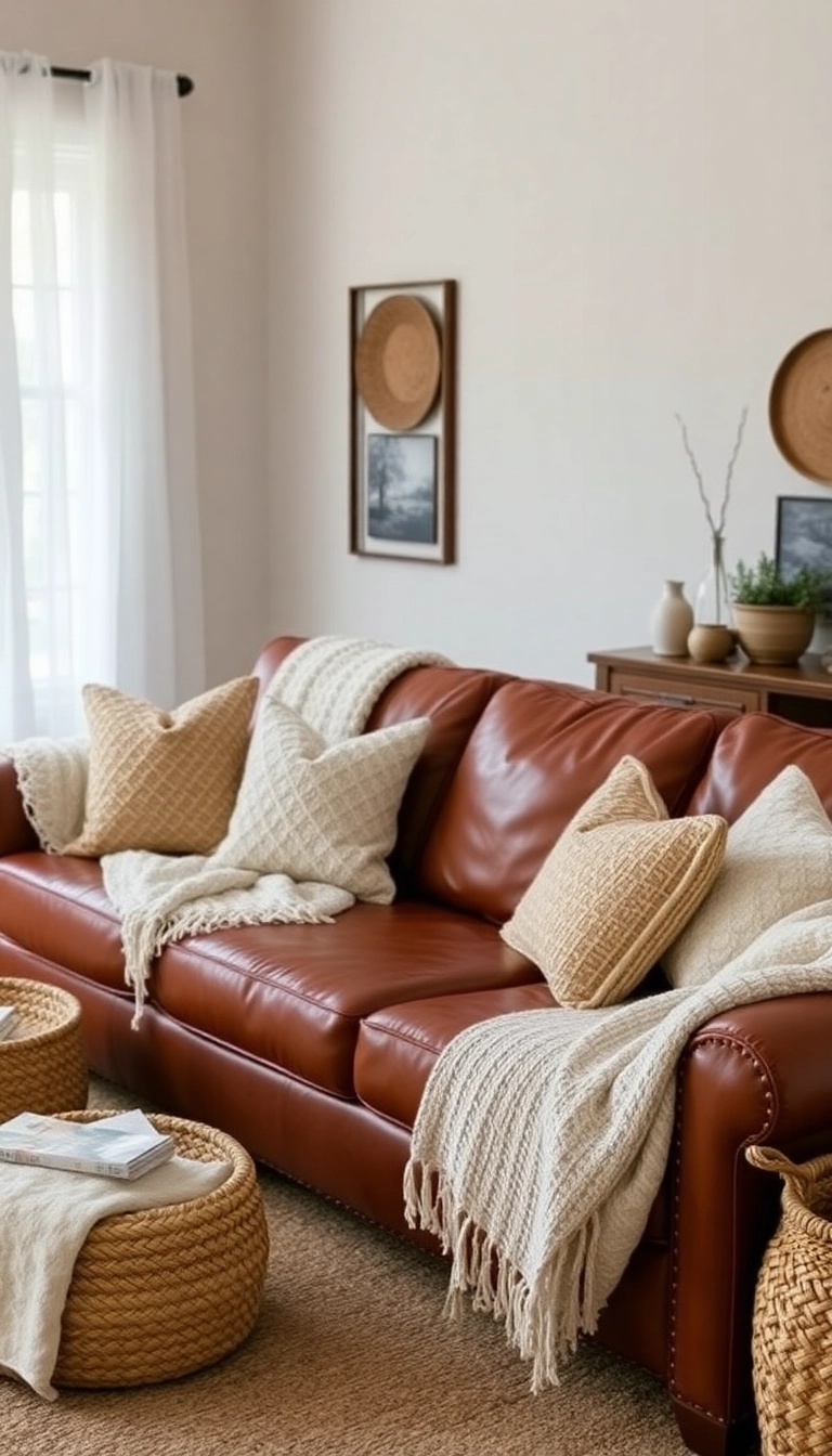 21 Stunning Leather Couch Living Room Decor Ideas That Will Transform Your Space! - 18. Layered Textures