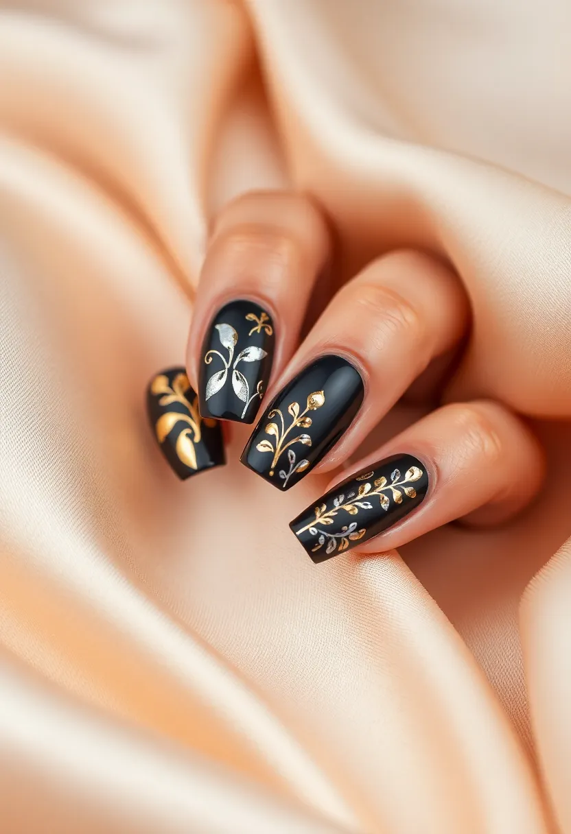 Sophisticated Black Nails: Perfect for New Year Nails - 7. Metallic Foil