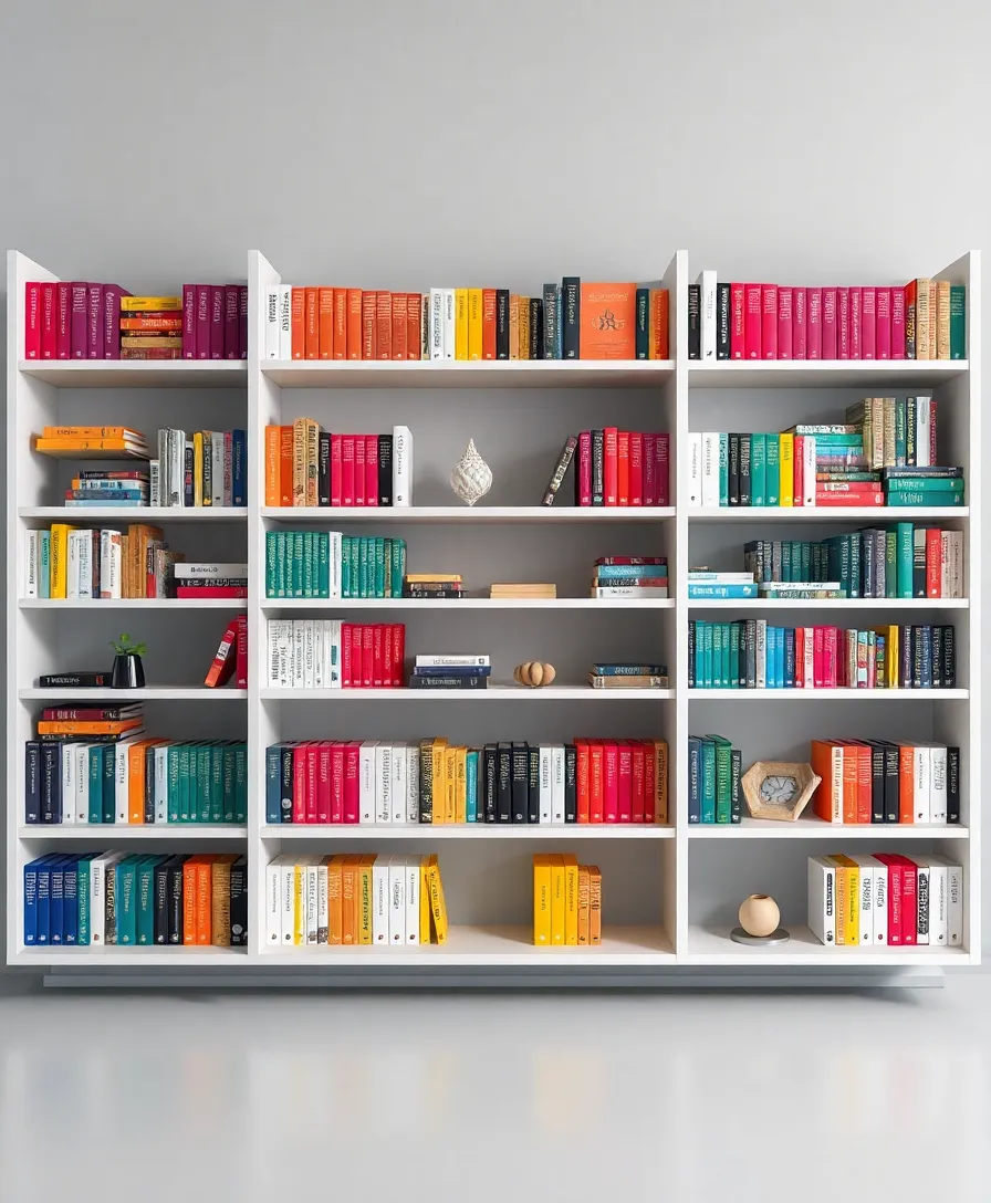 13 Book Storage Aesthetics That Make Minimalism Look Stunning (You’ll Love #5!) - 11. Color-Coded Collections: A Visual Delight