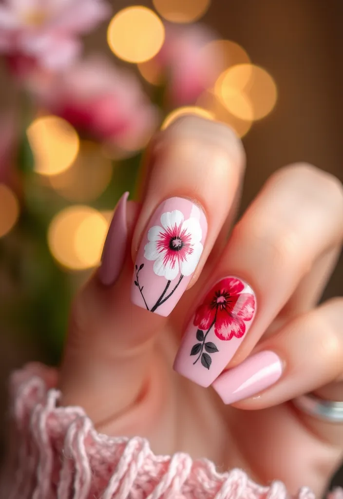 Valentine's Day Nails Designs: 10 Must-Try Ideas for a Romantic Look! 💘 - 4. Floral Romance