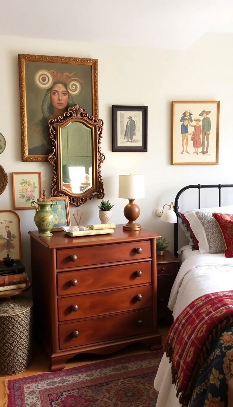 21 Cozy Boho Bedroom Ideas That'll Make You Feel Like You’re on a Permanent Vacation! - 3. Vintage Finds and Thrifted Treasures