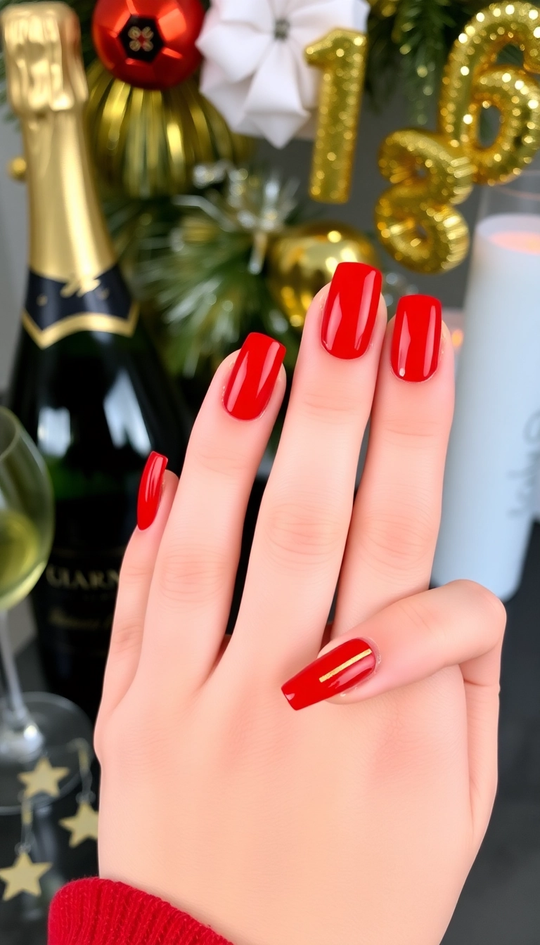 20 Fun New Year Themed Nails Designs That Will Kickstart Your Celebration! - 18. Bold Red and Gold