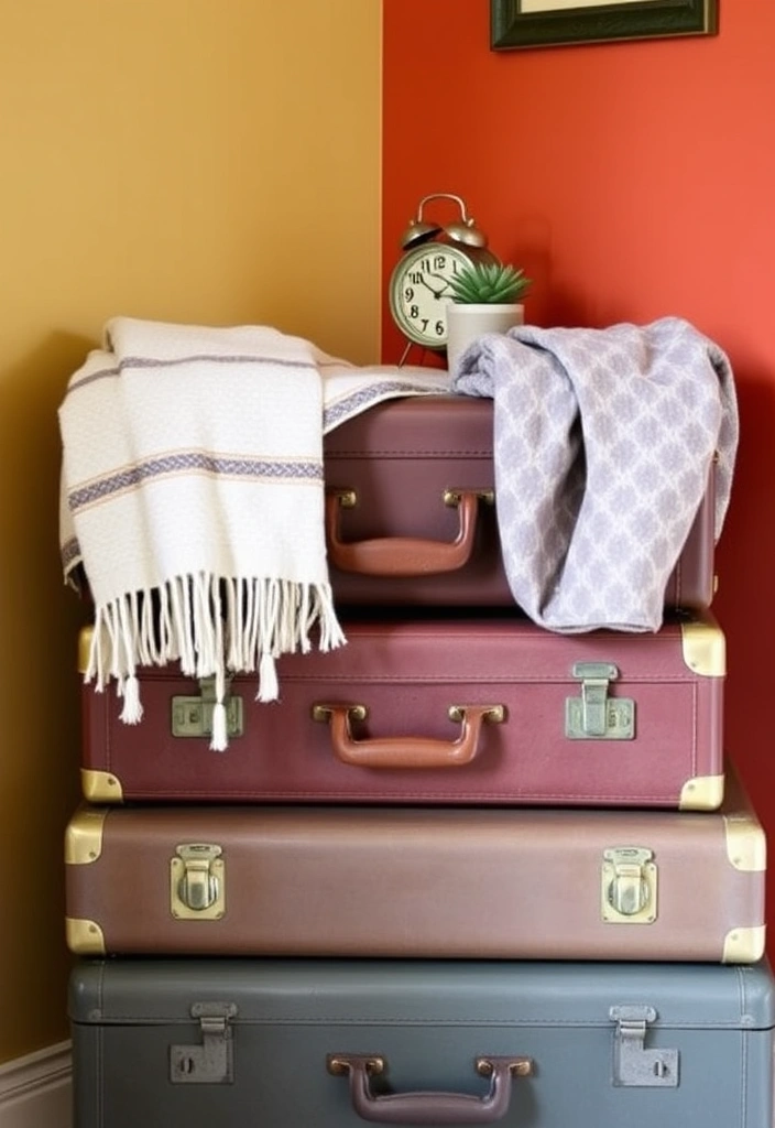 10 Corner Decor Ideas to Make Your Bedroom Instantly Cozy! - 3. Utilize Vintage Suitcases