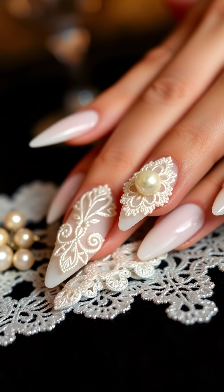 20 Fun New Year Themed Nails Designs That Will Kickstart Your Celebration! - 17. Elegant Lace and Pearls