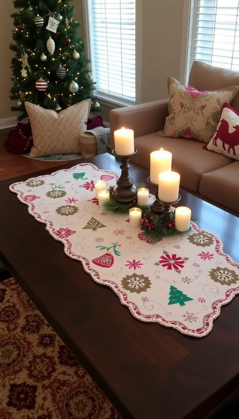 21 Christmas Coffee Table Decor Ideas That Will Have Your Guests Raving! - 12. Festive Table Runner