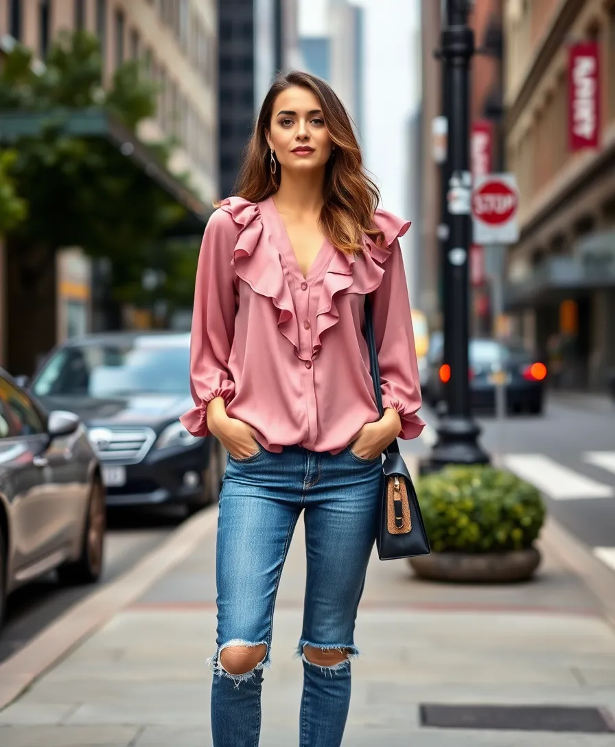 21 Casual New Year's Eve Outfits for a Chill Celebration (You'll Want to Wear #7!) - 13. Relaxed Fit Blouse & Distressed Jeans