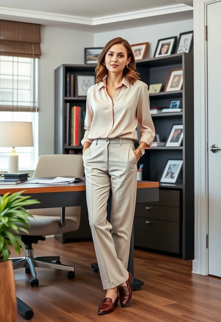 18 Office Outfits That'll Make You the Best-Dressed in the Boardroom (#5 Will Shock You!) - 3. Effortless Blouse and Trousers Combo