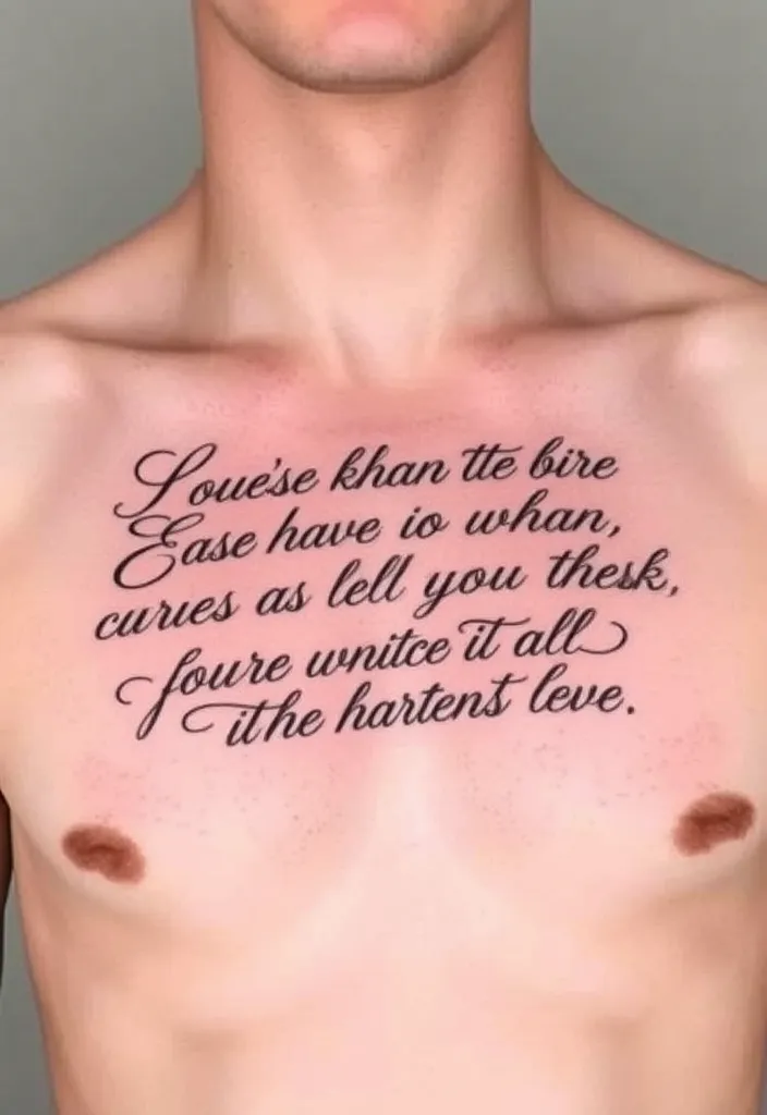 20 Stunning Chest Tattoos for Men That Will Turn Heads (You Won't Believe #15!) - 9. Script and Quotes