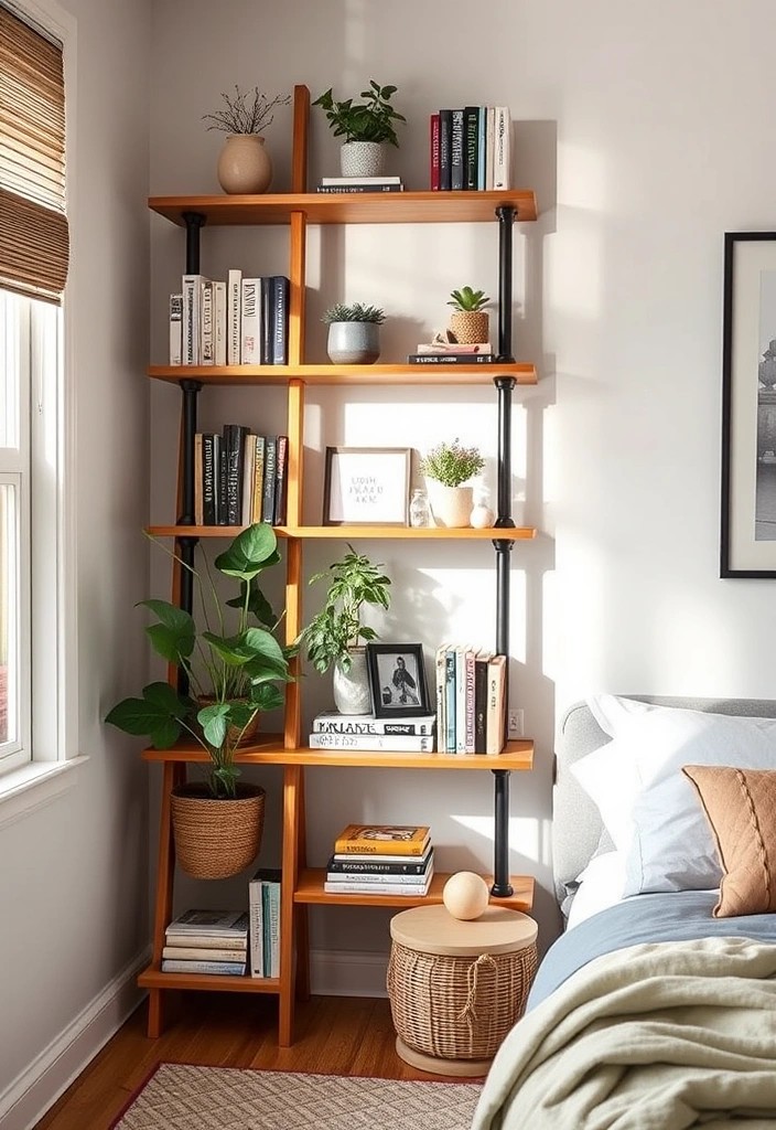 10 Corner Decor Ideas to Make Your Bedroom Instantly Cozy! - 9. Use a Ladder Shelf